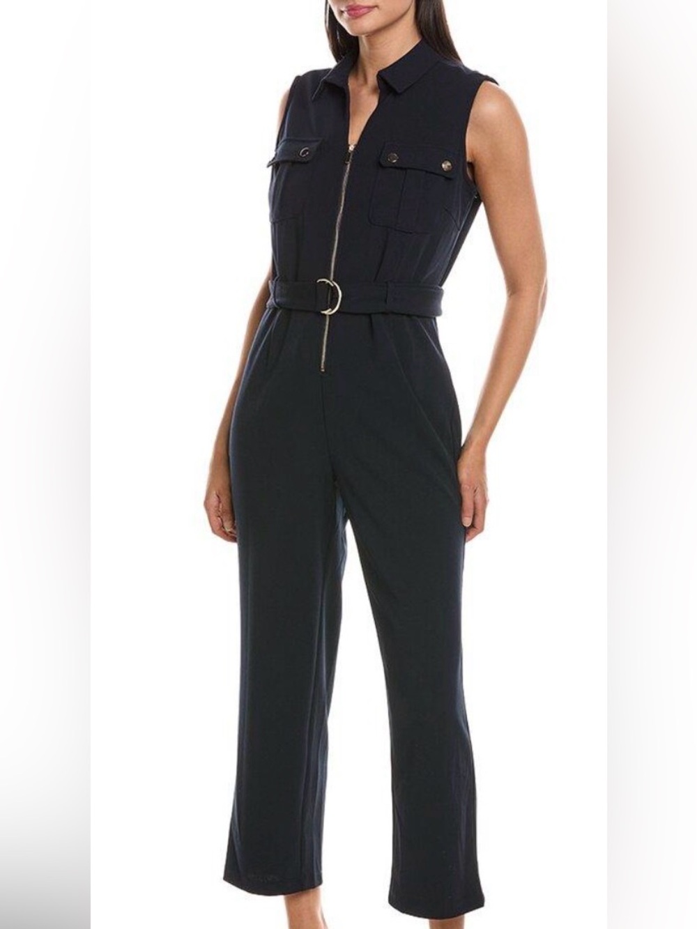MICHAEL Michael Kors Black Sleeveless Zip-Front Jumpsuit with Tie Waist